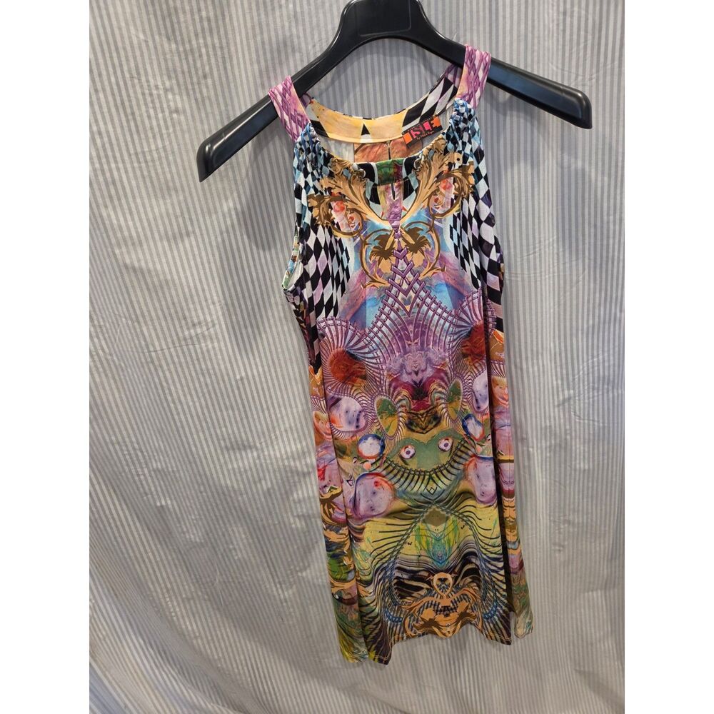 Isle by Melis Kozan Kaleidoscope Graphic Print Sleeveless Halter Dress Boho Sm